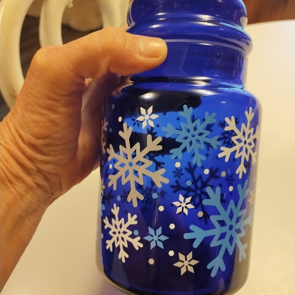 VTG Libbey Cobalt Blue Glass Snowflake Canister Apothecary Jar 7" Christmas - Picture 9 of 9